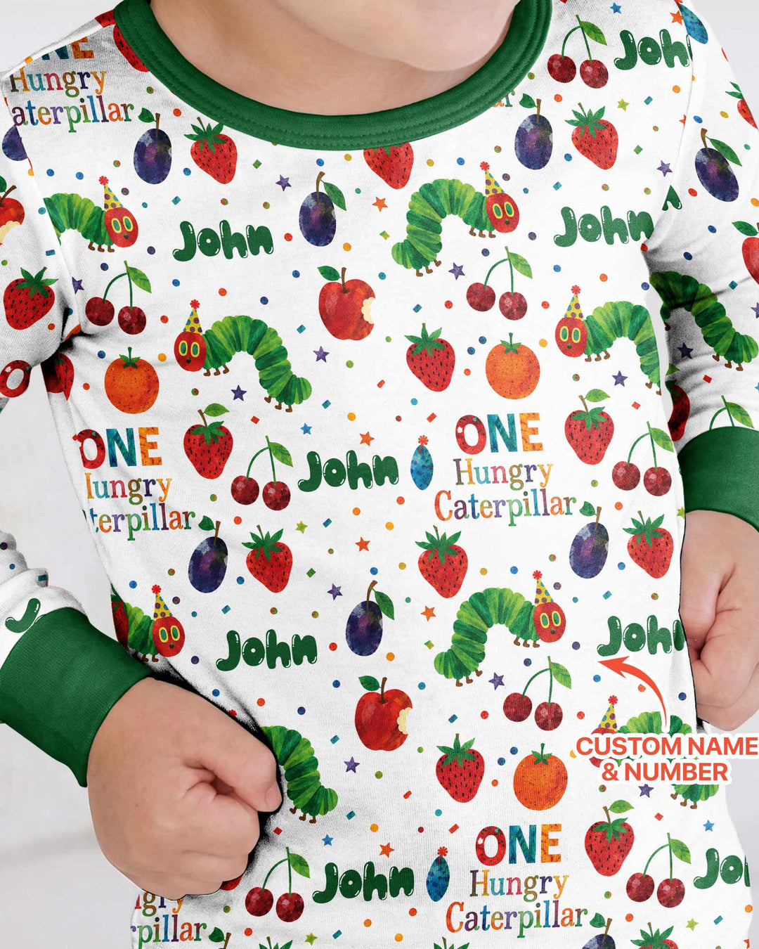 Custom Name And Age Hungry Caterpillar Bamboo Two Piece Long Sleeve Pajama Set