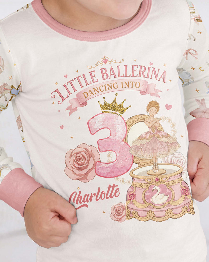 Little Ballerina Birthday Custom Name & Age Bamboo Two Piece Long Sleeve Pajama Set