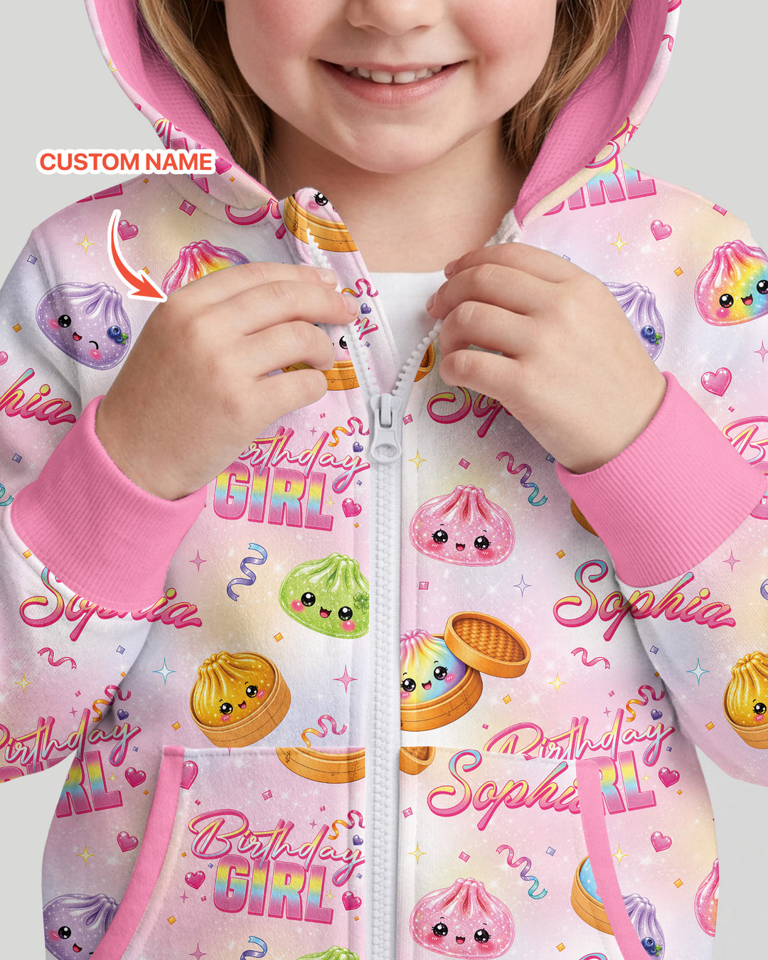 Birthday Girl Glitter Dumpling Bamboo Zip Hoodie