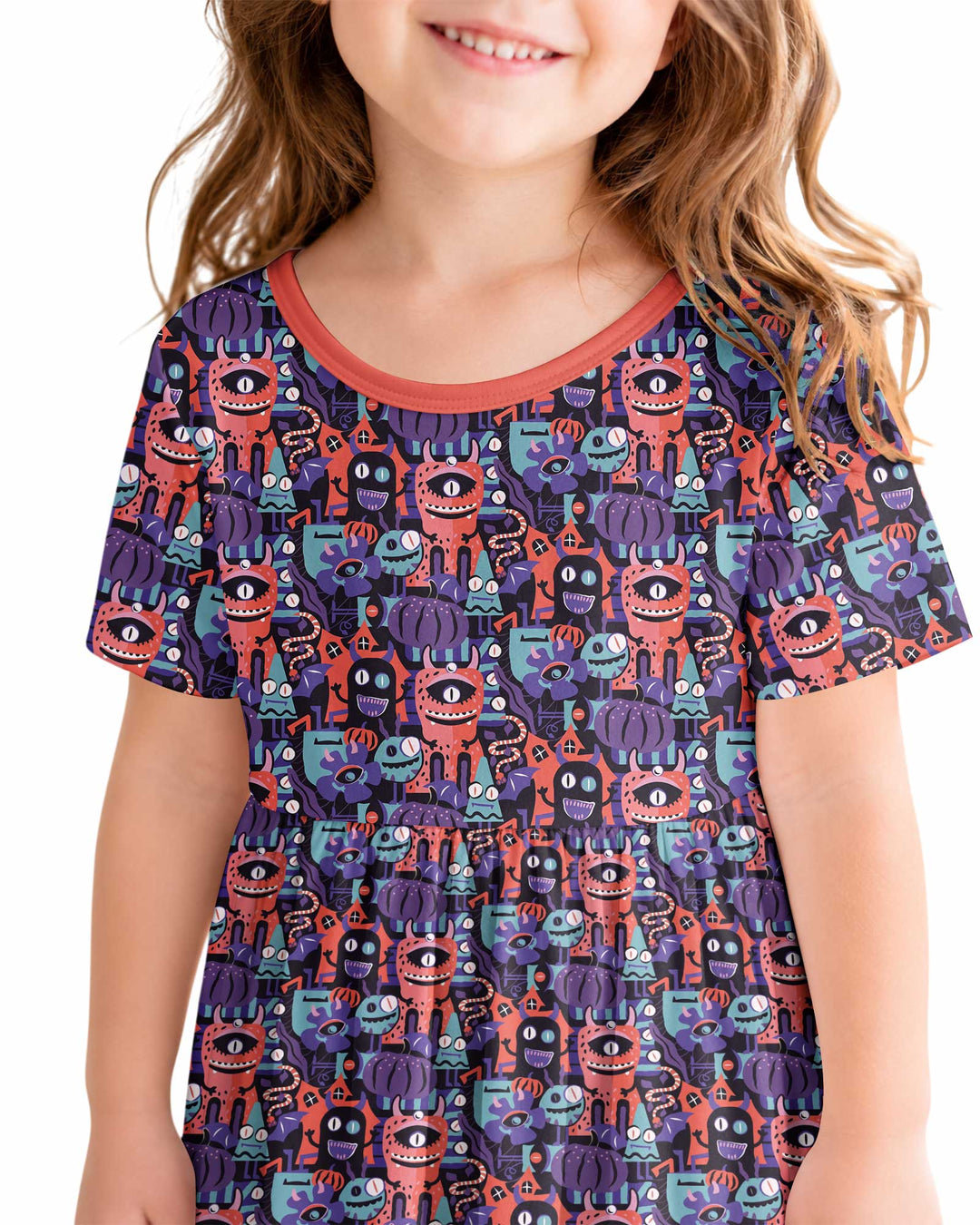 Halloween Multi Eyed Monsters Bamboo Twirl Dress