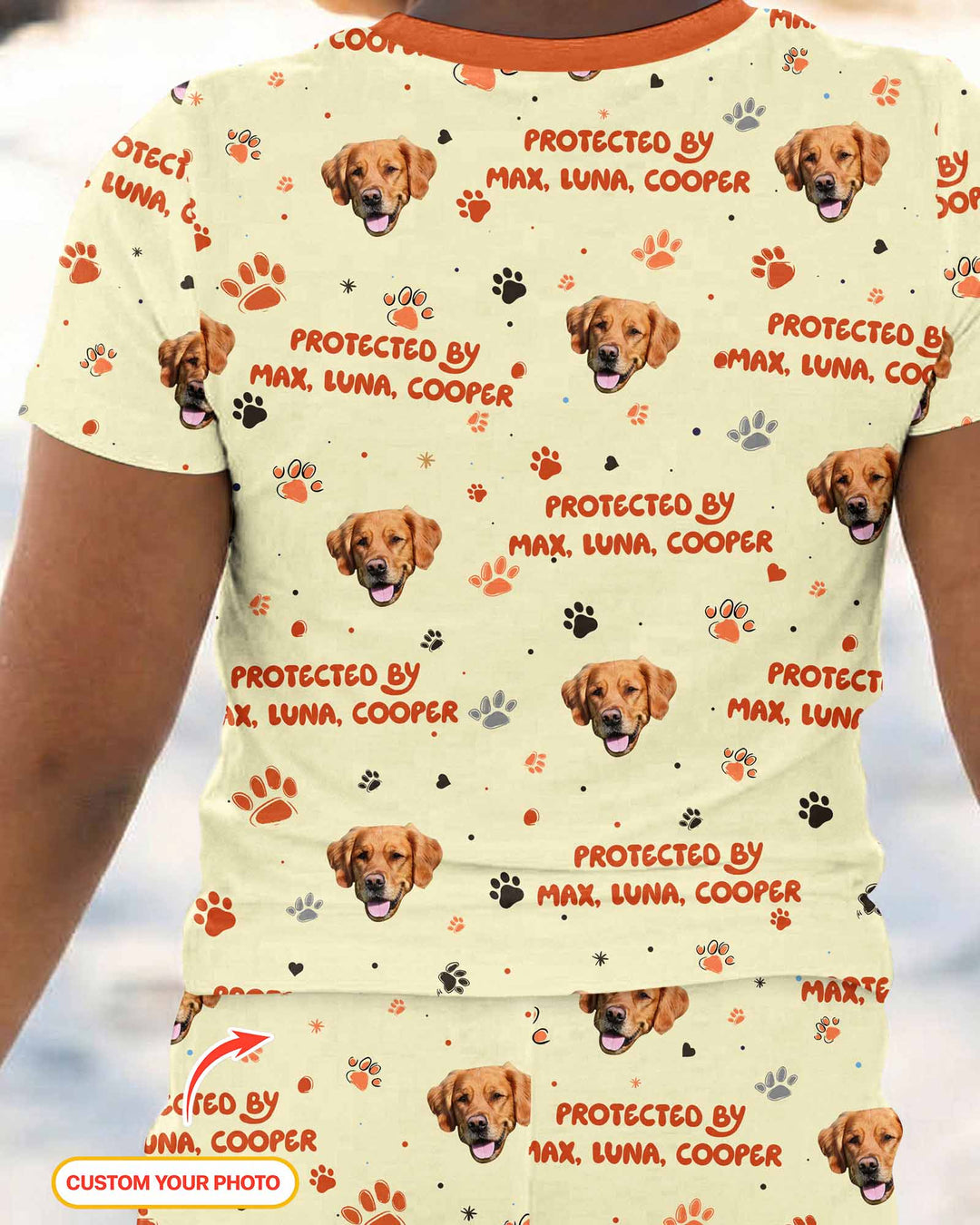 Custom Dog Photos "Protected By" Pawfect Pink Bamboo Two Piece Short Sleeve Pyjamas Set