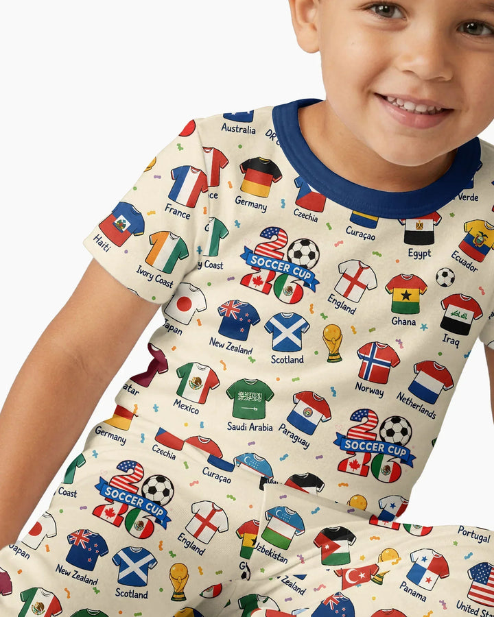 2026 Soccer World Jersey Flag Bamboo Two Piece Short Sleeve Pajama Set