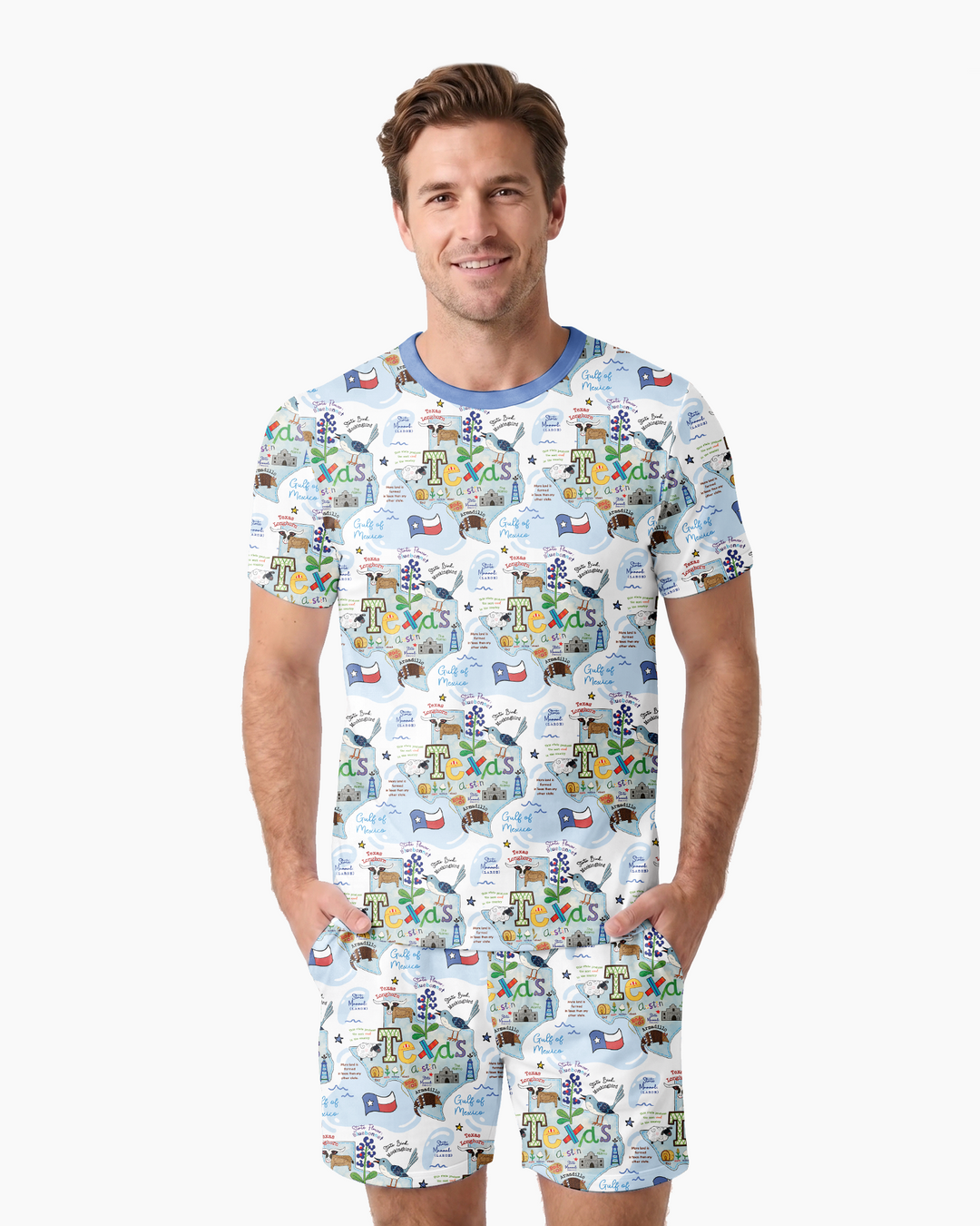 Texas Map Family Matching Bamboo Men Short Sleeve Short Pajama Set