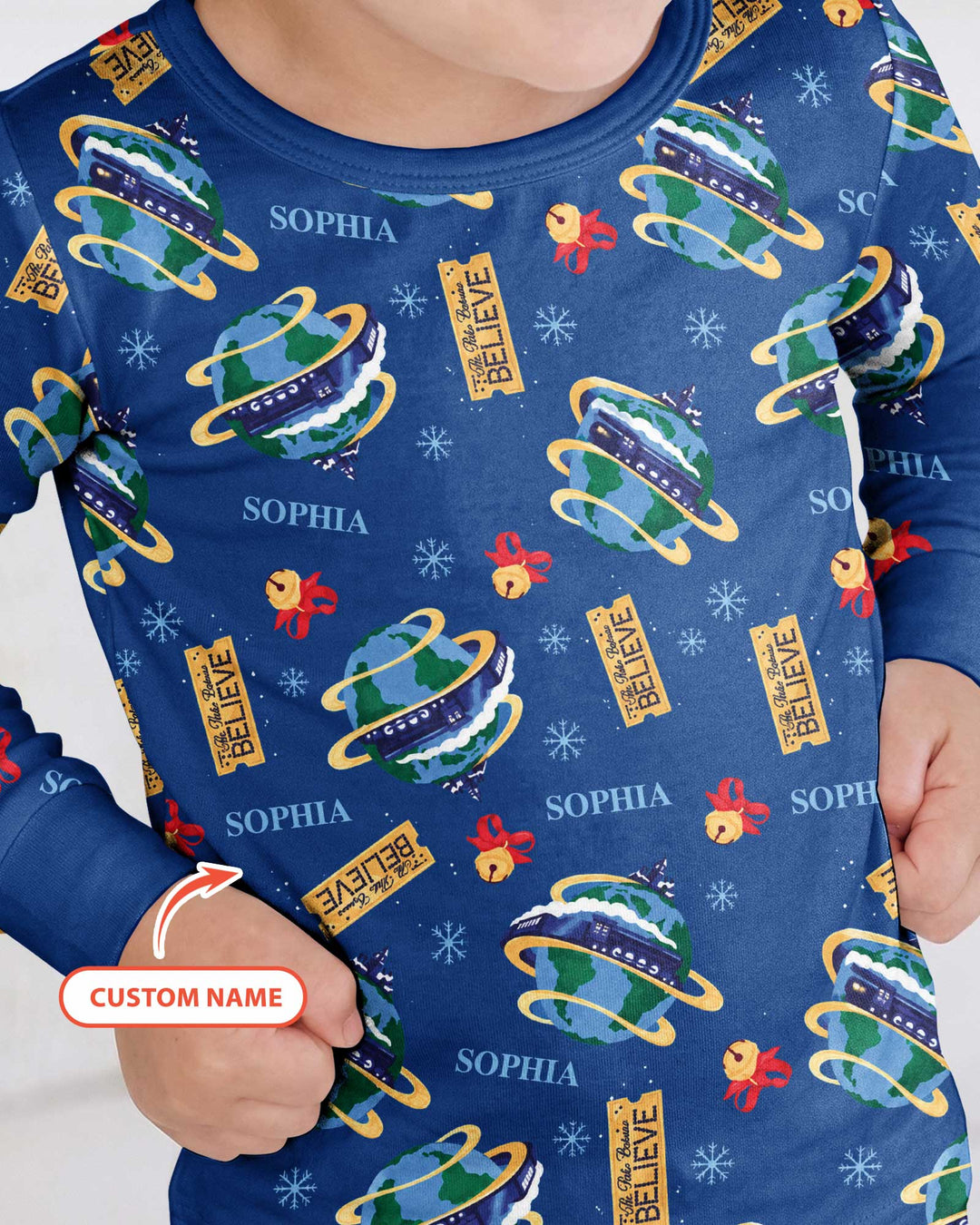 Custom Name Christmas Express Train Bamboo Two Piece Long Sleeve Pajama Set