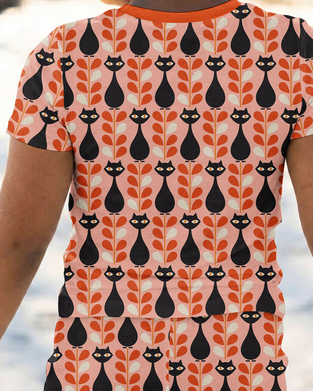 Retro Black Cat Garden Bamboo Two Piece Short Sleeve Pajama Set