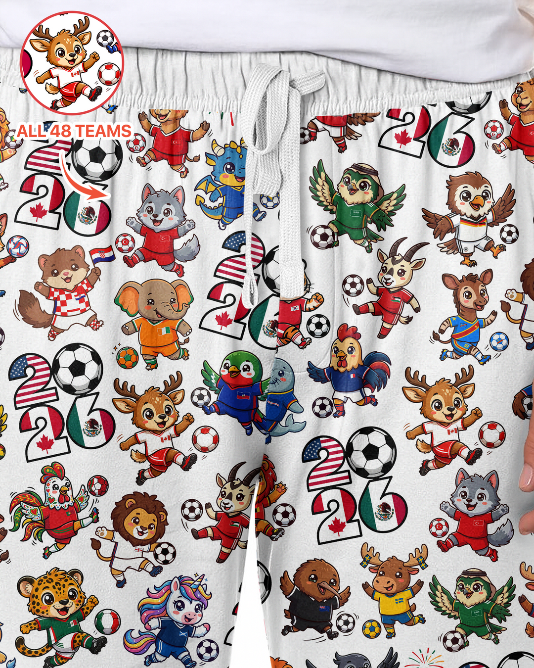 Kawaii Animals Soccer Tour 2026 Family Matching Bamboo Men's Pajama Set