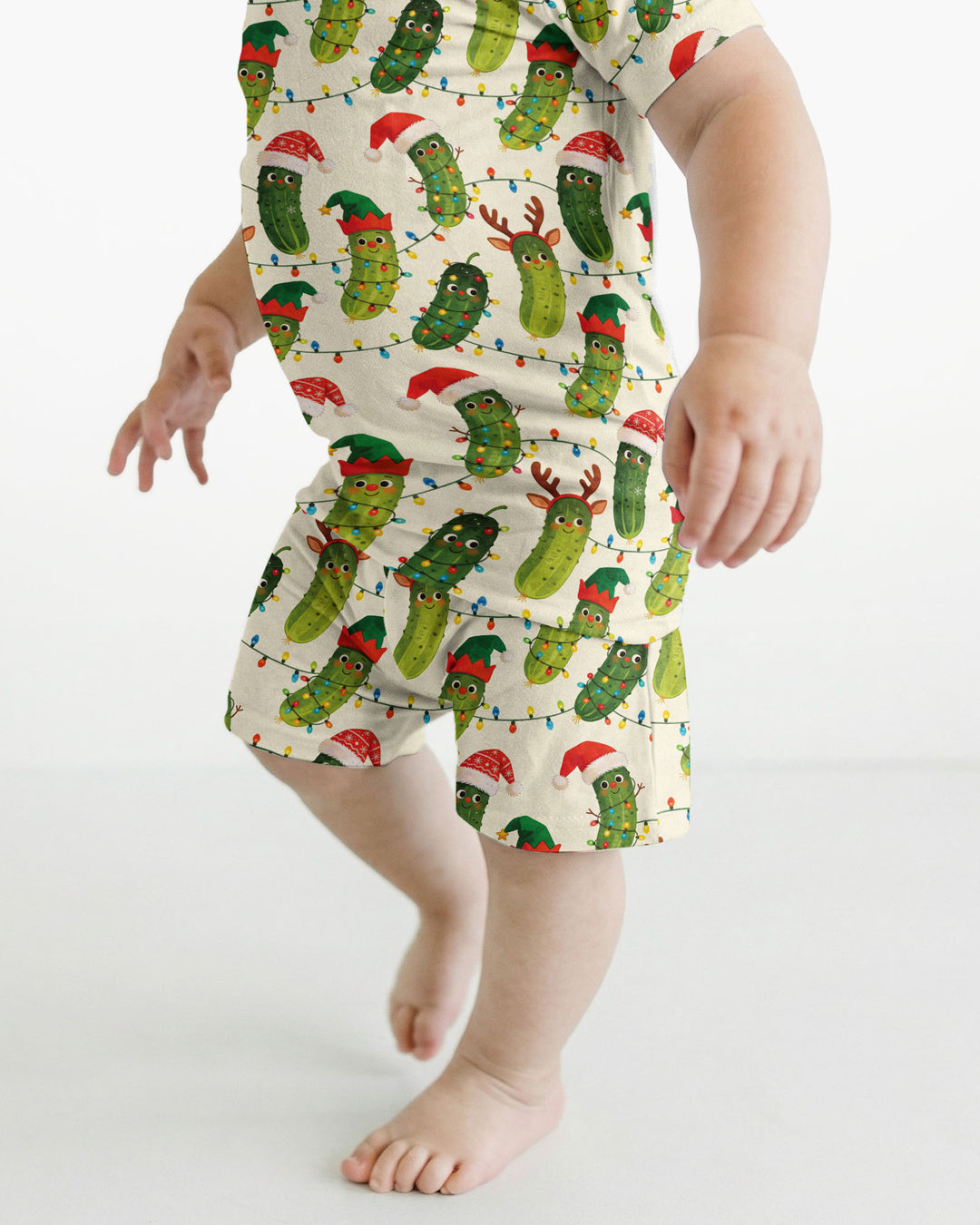 Cheerful Christmas Pickle Bamboo Two Piece Short Sleeve Shorts Pajama Set