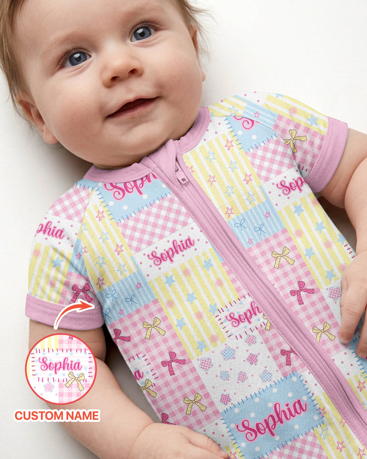 Custom Name Sweet Patchwork Bamboo Shorty Zippy
