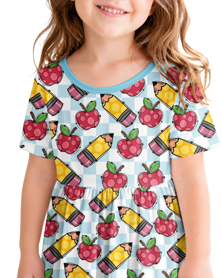 Checkered Apple Scribbles Bamboo Twirl Dress