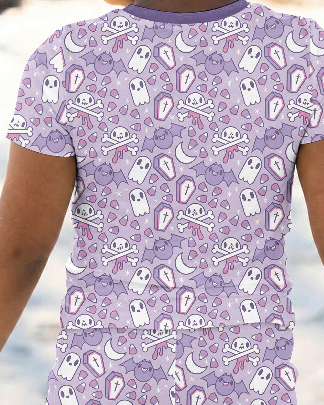 Cute Ghost Halloween Pastel Purple Spooky Bamboo Two Piece Short Sleeve Pajama Set