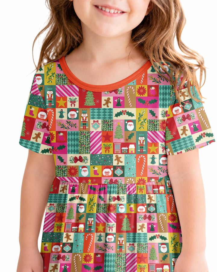 Maximalist Christmas Collage Bamboo Twirl Dress