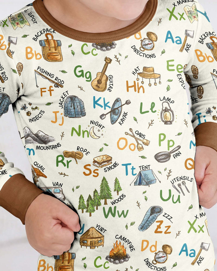 Adventure Alphabet ABCs Summer Camp Bamboo Two Piece Long Sleeve Pajama Set