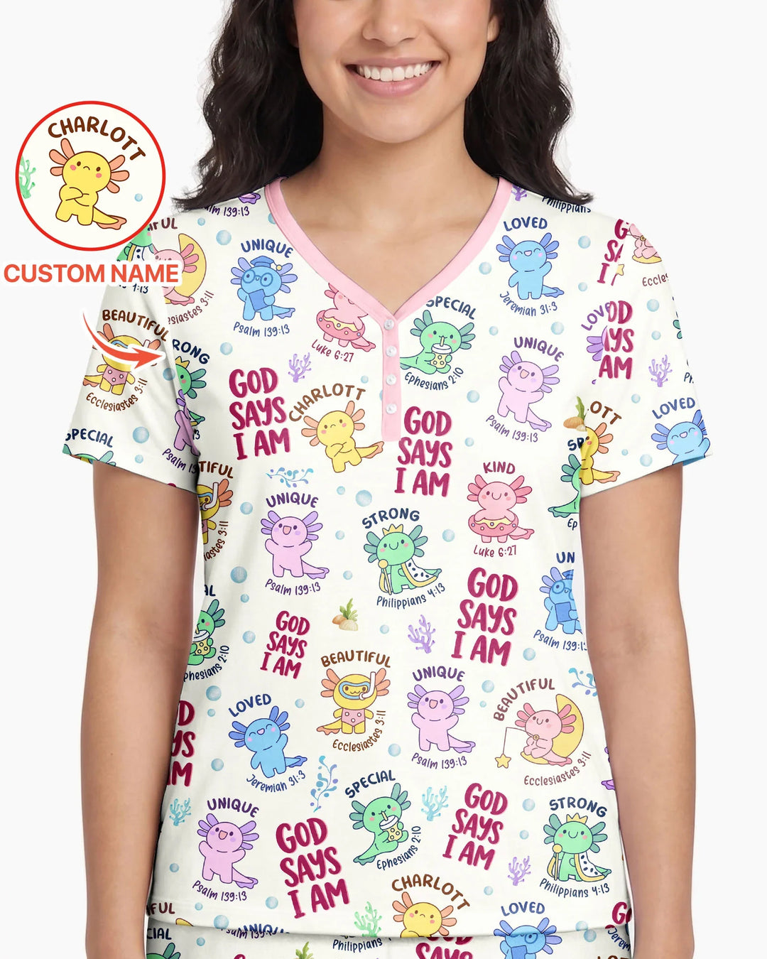 Axolotl God Says I Am Custom Name Bamboo Women Short Sleeve Short Pajama Set