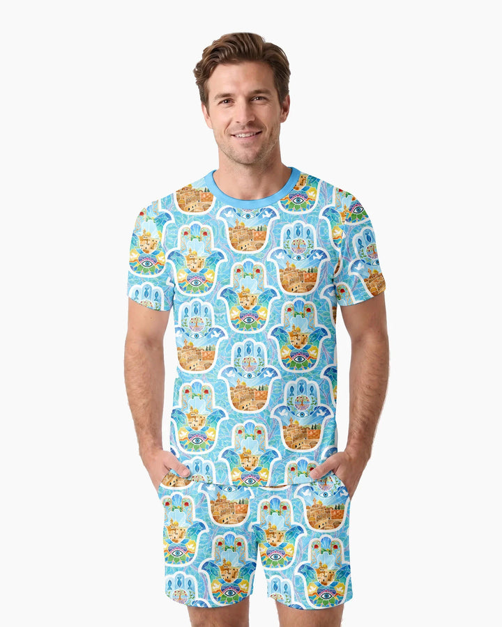 Hamsa Hand Bamboo Men Short Sleeve Short Pajama Set