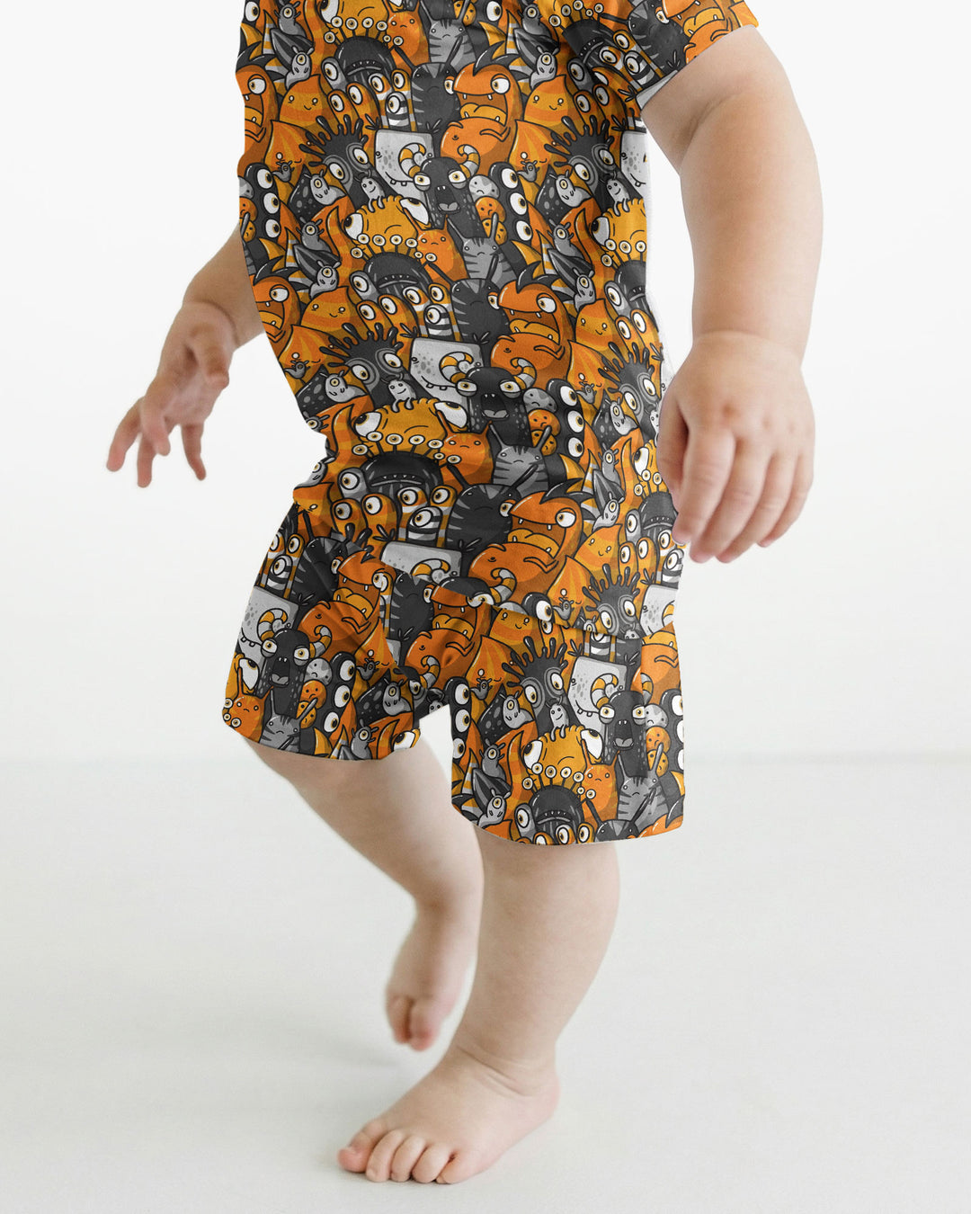 Colorful Doodle Monster Friends Bamboo Two Piece Short Sleeve Shorts Pajama Set