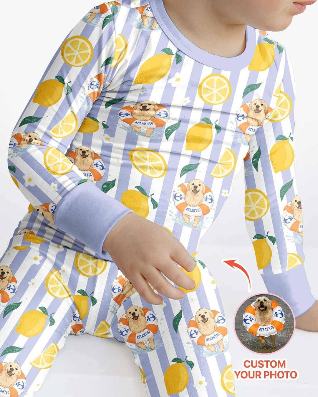 Custom Image Summer Lemon Bamboo Two Piece Long Sleeve Pajama Set