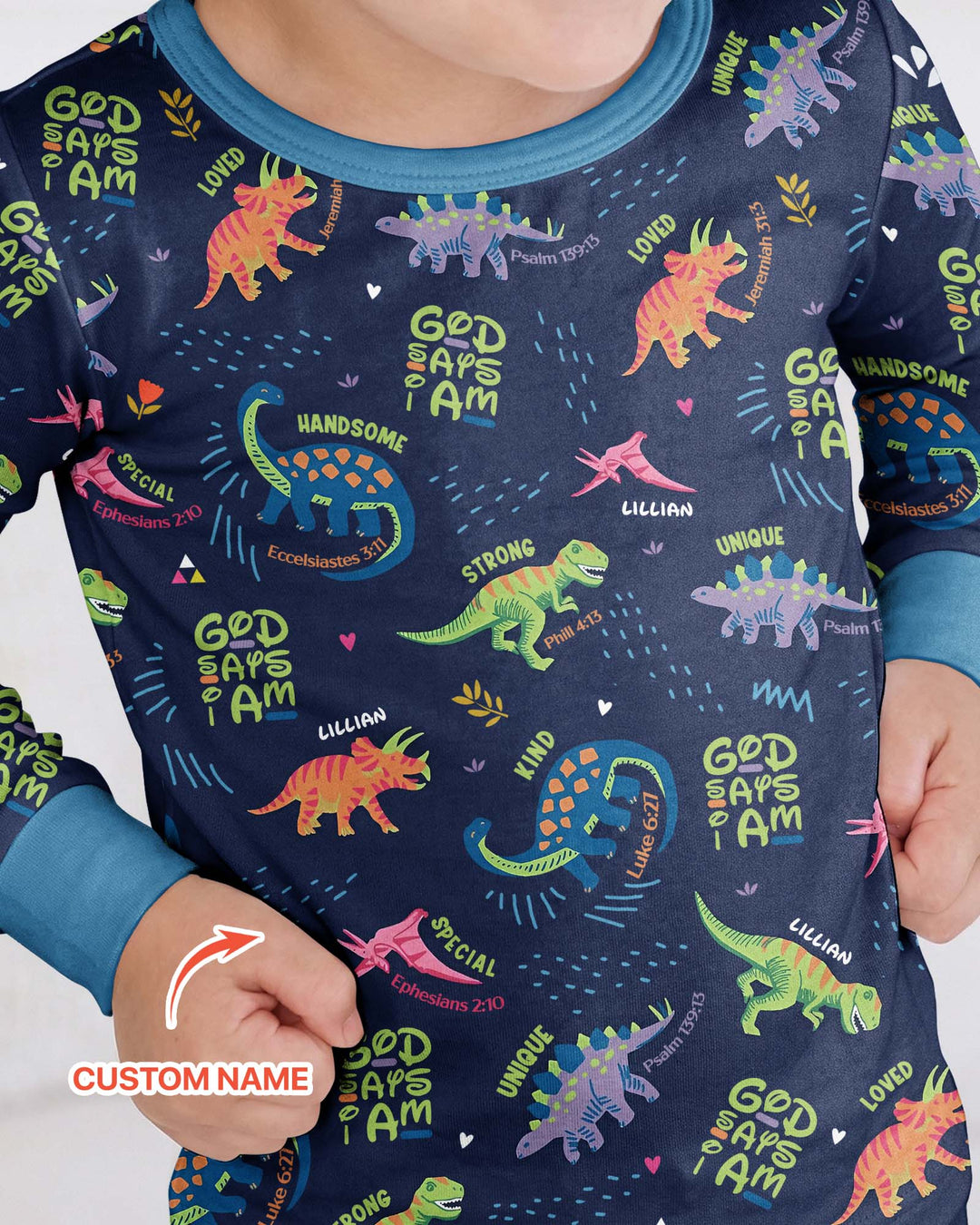 Custom Name God says I am Dinosaur Bamboo Two Piece Long Sleeve Pyjamas Set
