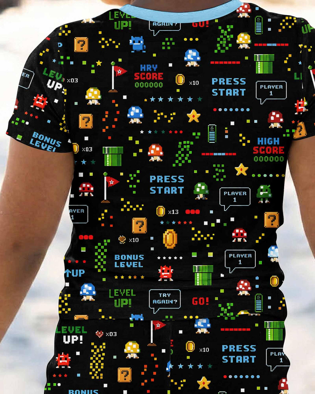 Pixel Game Lover Matching Bamboo Two Piece Short Sleeve Pajama Set