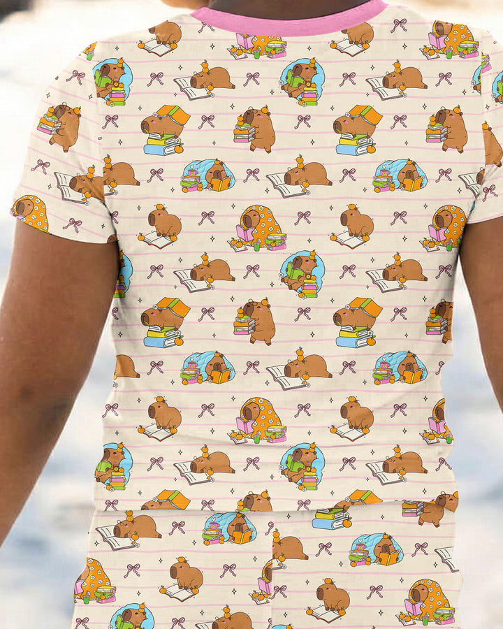 Sweet Study Capy Bamboo Two Piece Short Sleeve Pajama Set