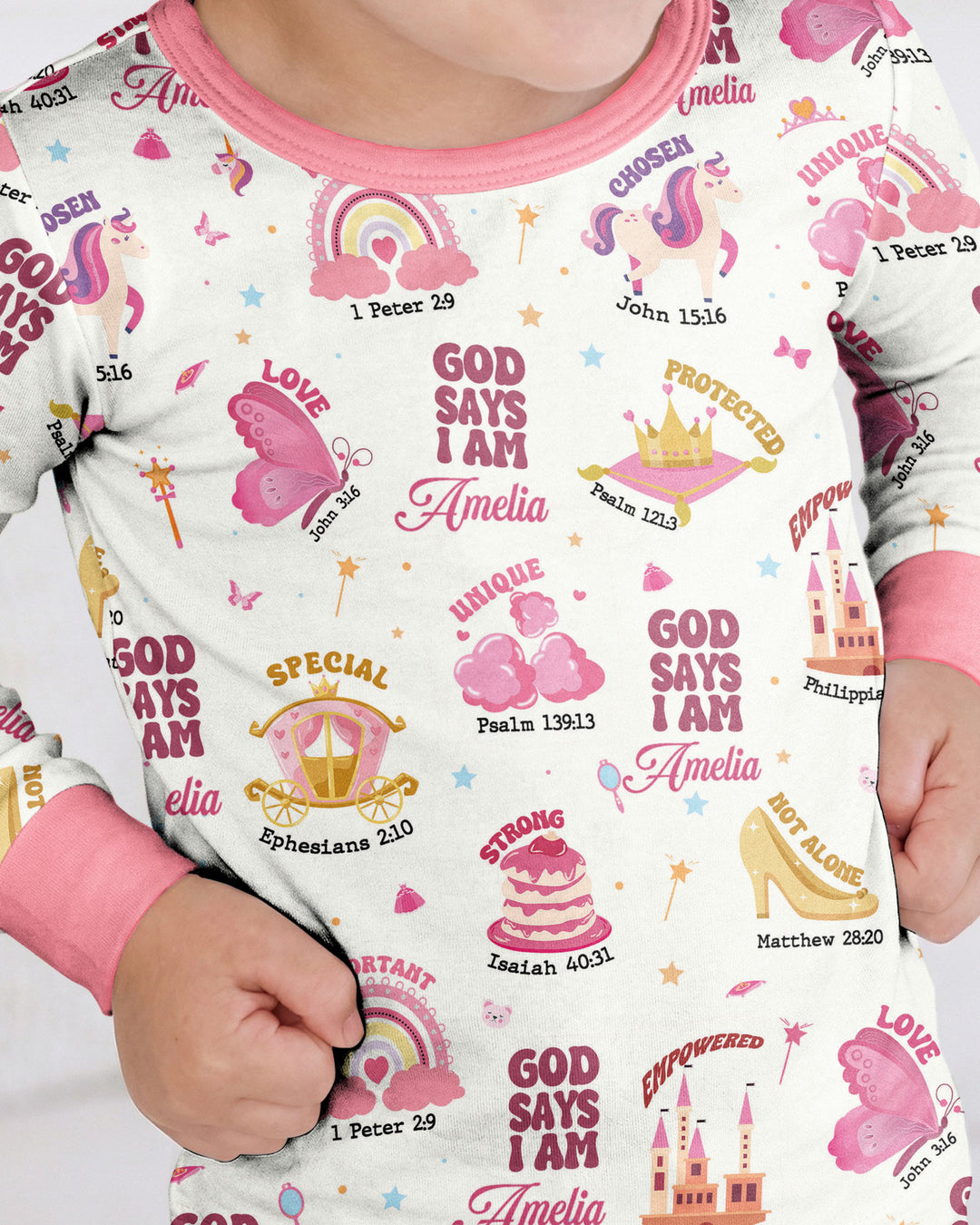 God Says I Am Custom Name - Dreamy Princess Bamboo Two Piece Long Sleeve Pajama Set