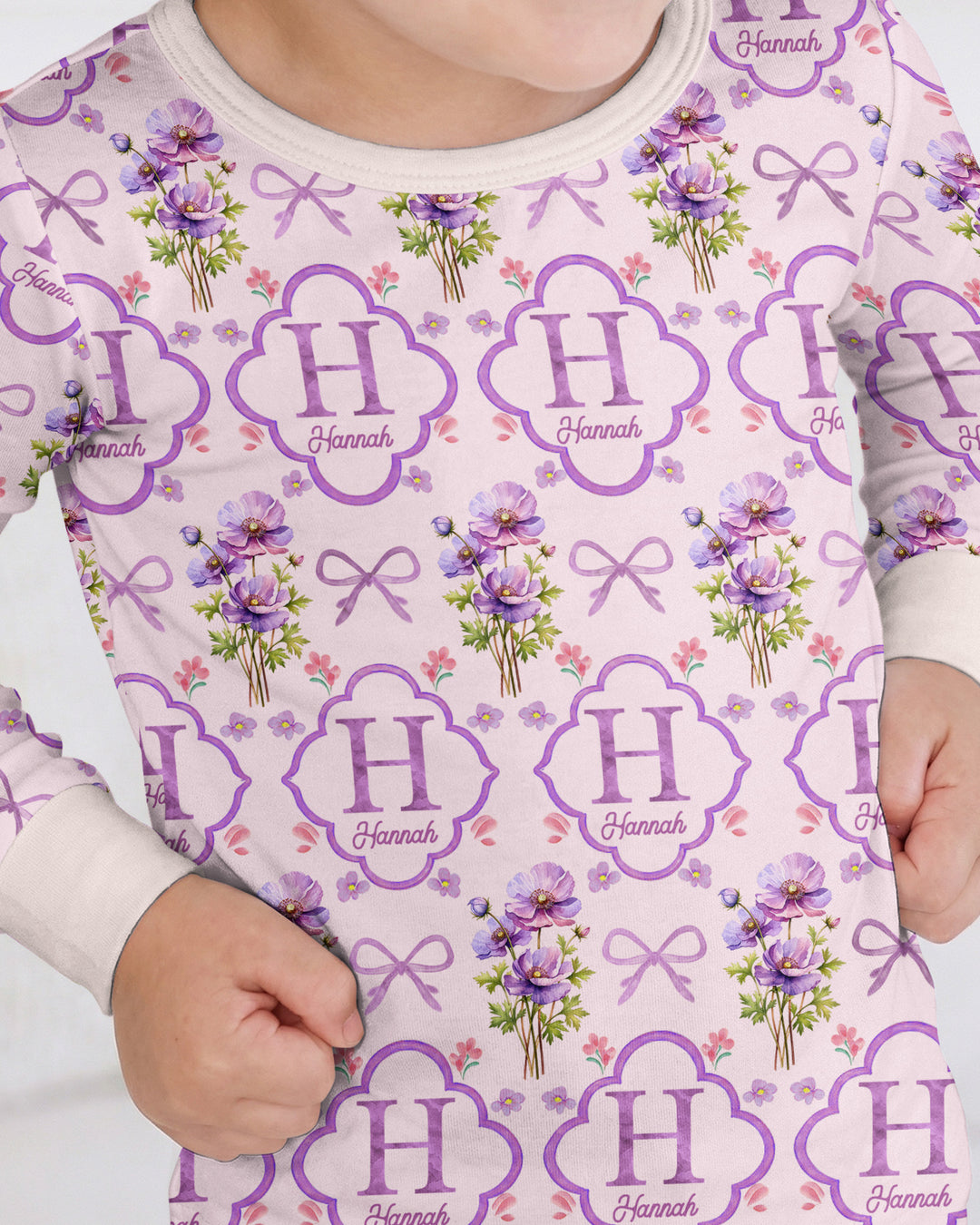 Personalized Birth Flower Mommy And Me Matching Bamboo Two Piece Long Sleeve Pajama Set