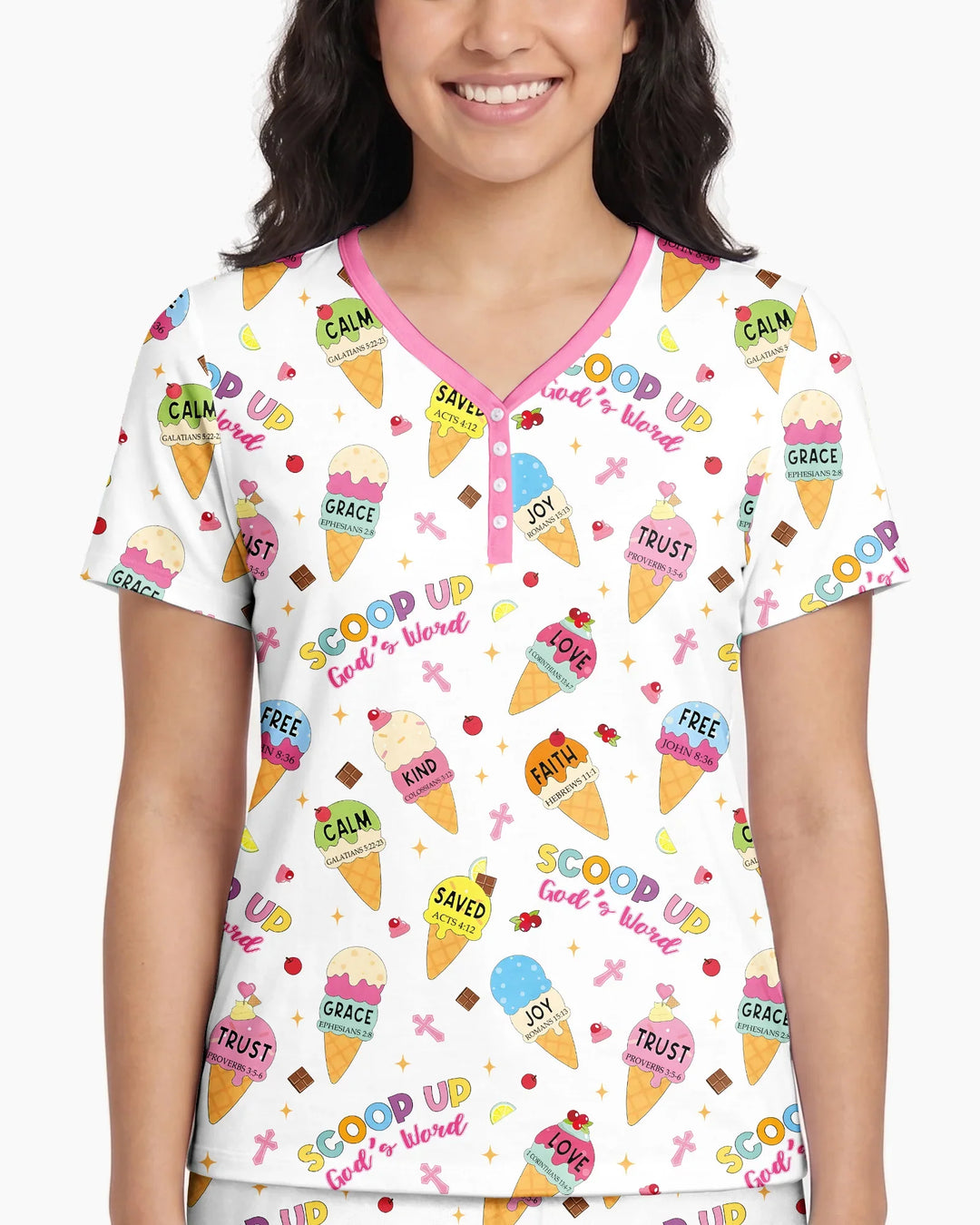 Ice Cream Summer Christian  Bamboo Women Short Sleeve Short Pajama Set