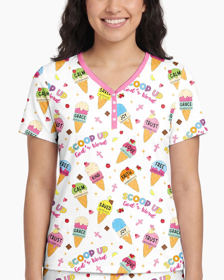 Ice Cream Summer Christian  Bamboo Women Short Sleeve Short Pajama Set