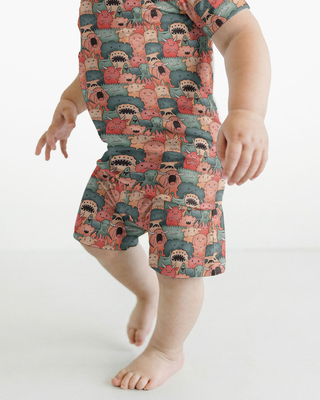 Cute Monster Crowd Bamboo Two Piece Short Sleeve Shorts Pajama Set