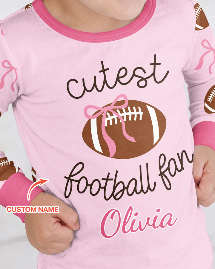 Custom Name Cutest Football Fan Bamboo Two Piece Long Sleeve Pajama Set