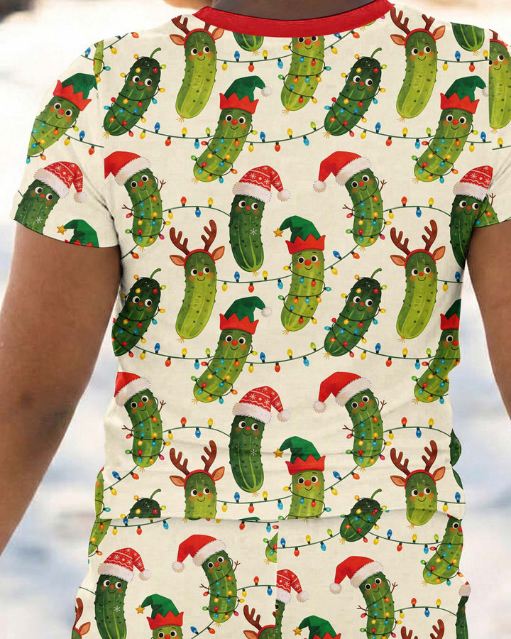 Cheerful Christmas Pickle Bamboo Two Piece Short Sleeve Pajama Set