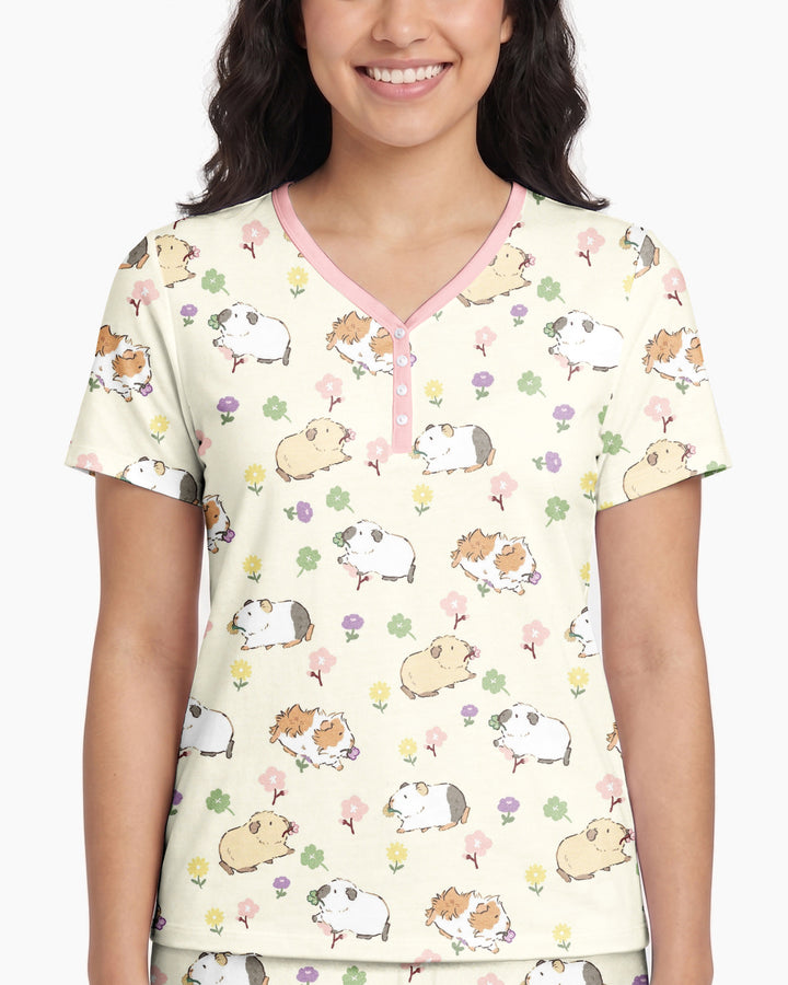 Guinea Pig Garden Bamboo Women Short Sleeve Short Pajama Set