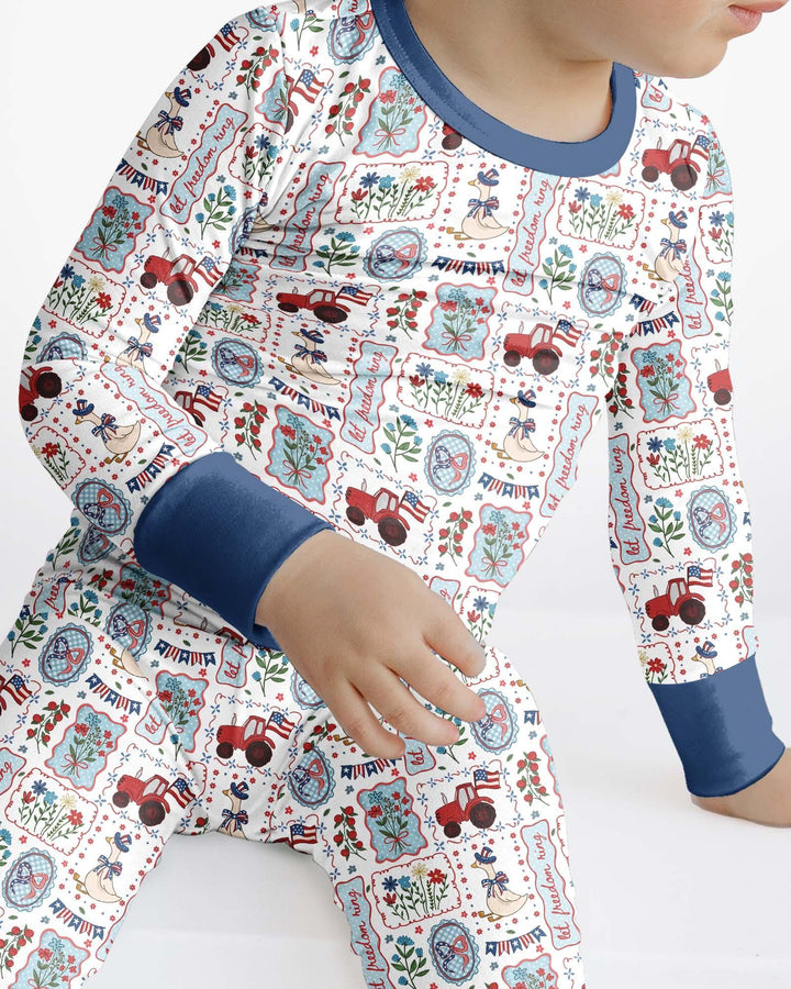 Patriotic USA Silly Goose Family Matching Bamboo Two Piece Long Sleeve Pajama Set