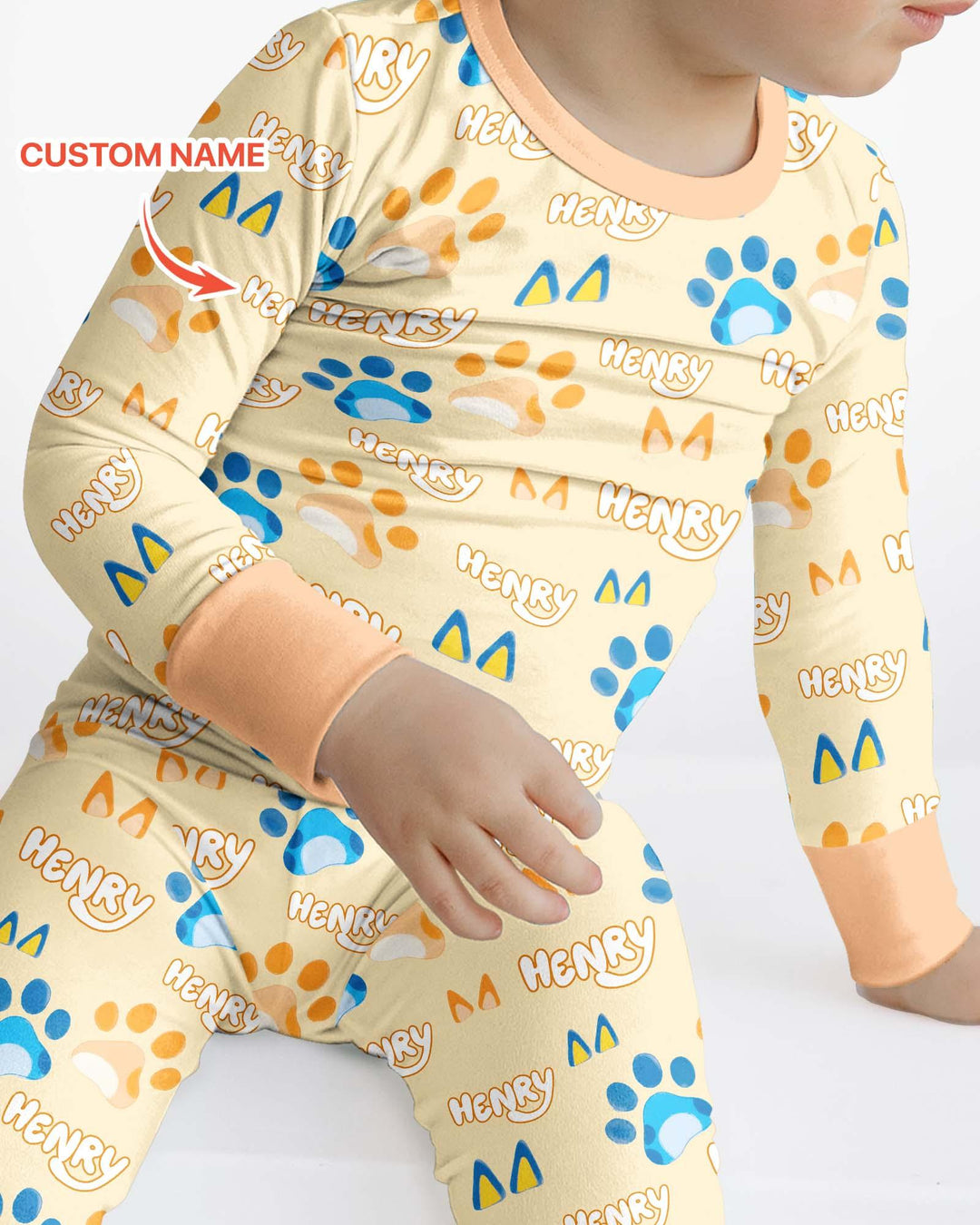 Custom Name Favourite Blue Dog Family Matching Bamboo Two Piece Long Sleeve Pajama Set