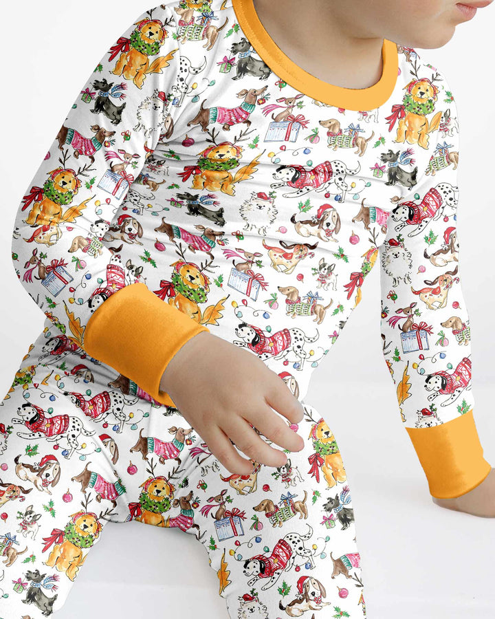 Festive Christmas Pups Bamboo Two Piece Long Sleeve Pajama Set