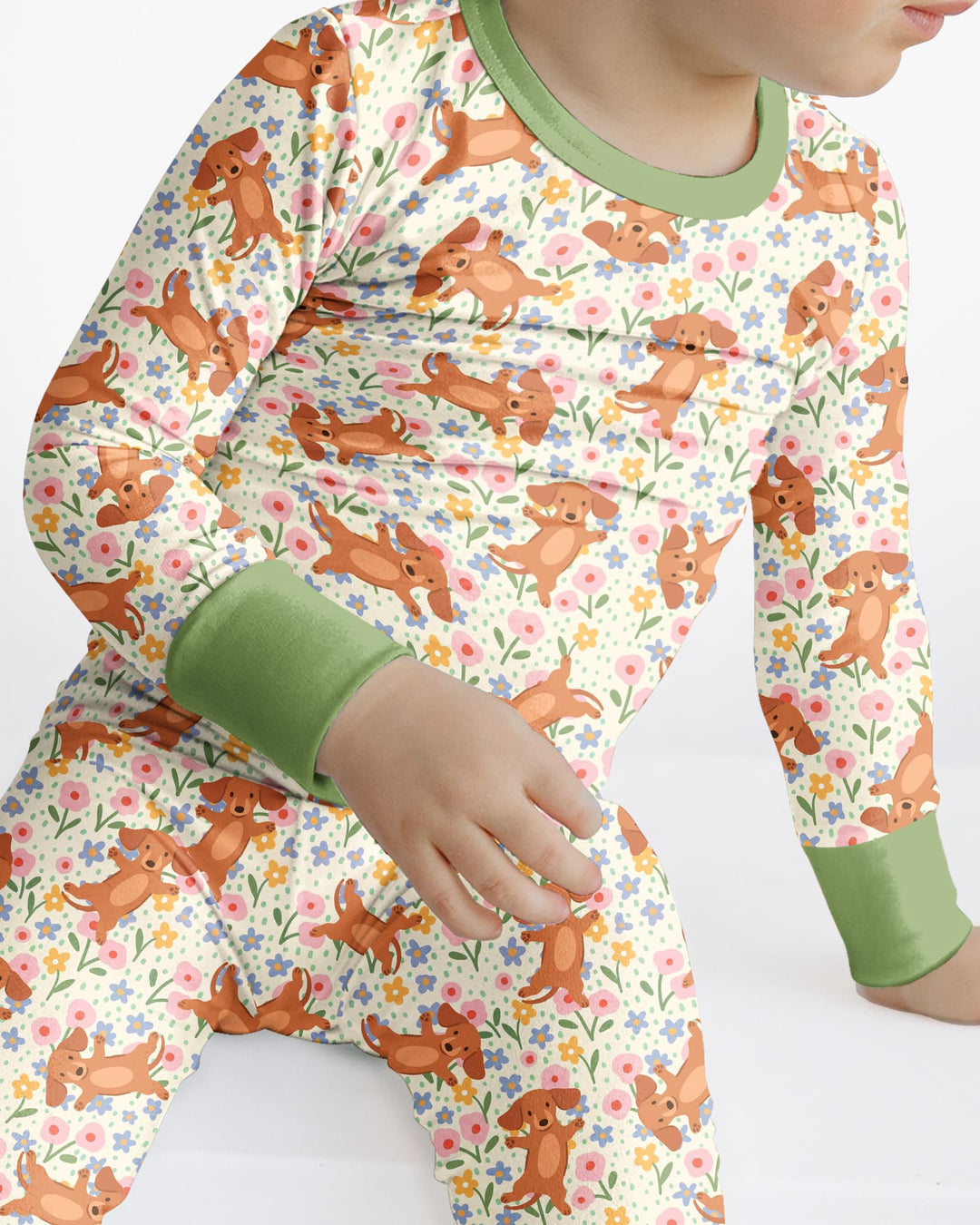 Dachshund Blooms Family Matching Bamboo Two Piece Long Sleeve Pajama Set