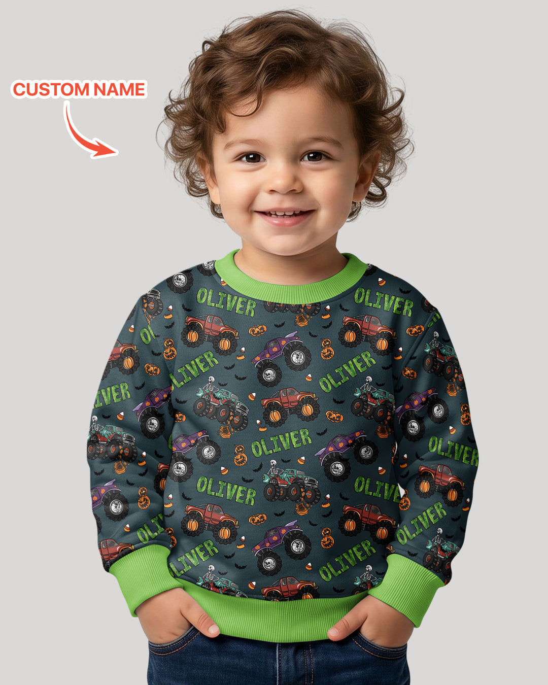 Custom Name Haunted Monster Trucks Bamboo Crewneck Sweatshirt