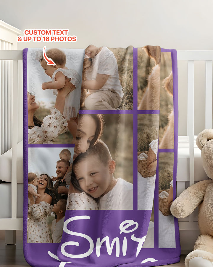 Custom Photo Collage Family Bamboo Blanket