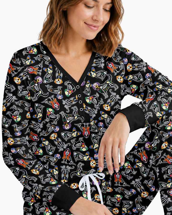 Dia De Los Muertos Doggie Bamboo Women Pajama Set