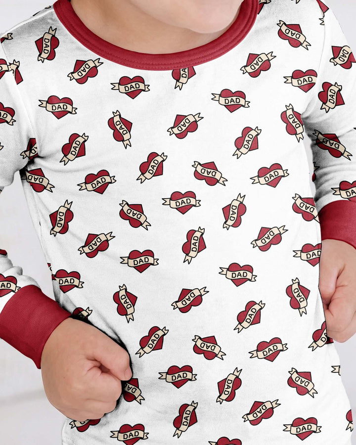Old School Dad Hearts Daddy & Me Matching Bamboo Two Piece Long Sleeve Pajama Set