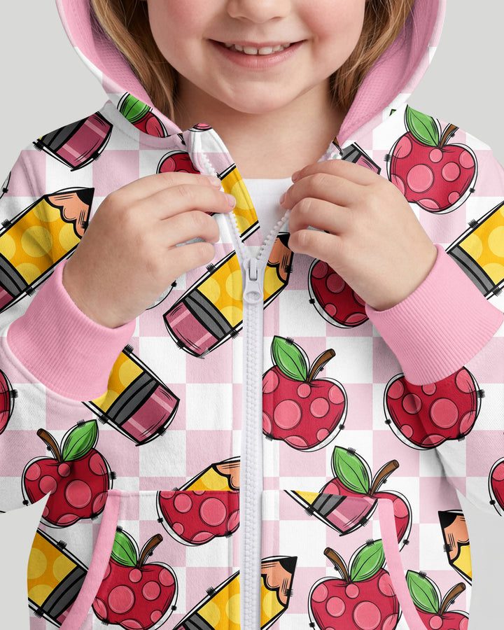 Checkered Apple Scribbles Bamboo Zip Hoodie