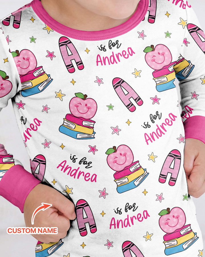 Custom Name Crayon Alphabet Bamboo Two Piece Long Sleeve Pajama Set