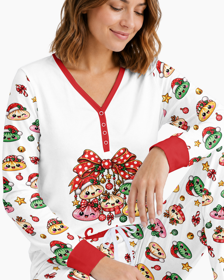 Custom Name Christmas Dumpling The Bow Bamboo Women Pajama Set