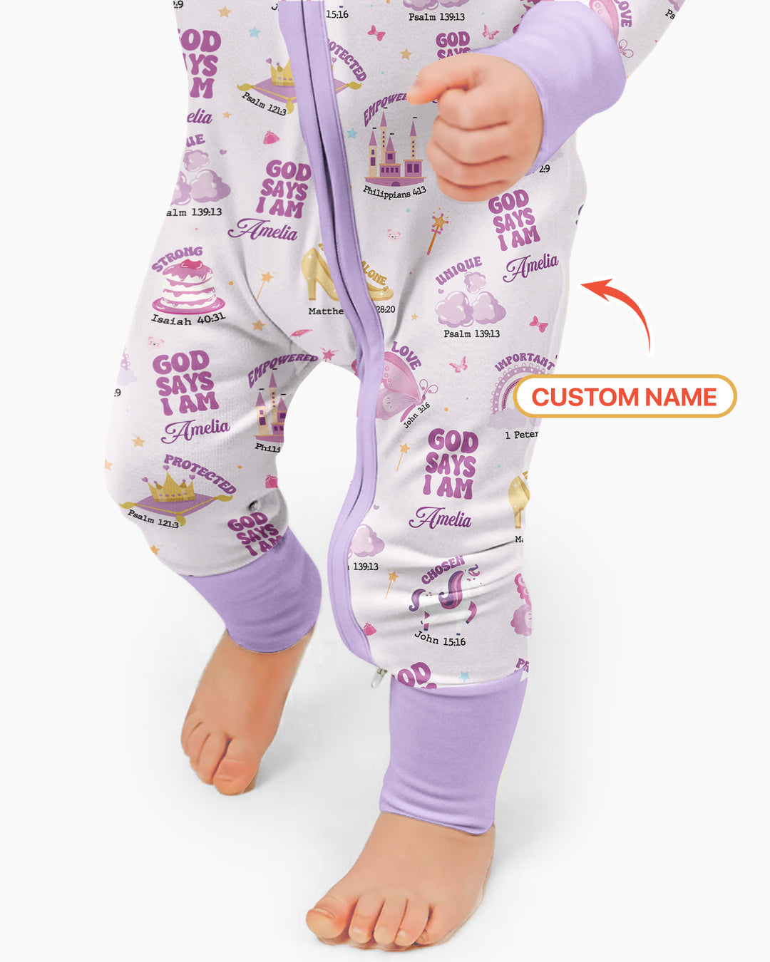 God Says I Am Custom Name - Dreamy Princess Bamboo Convertible Zippy