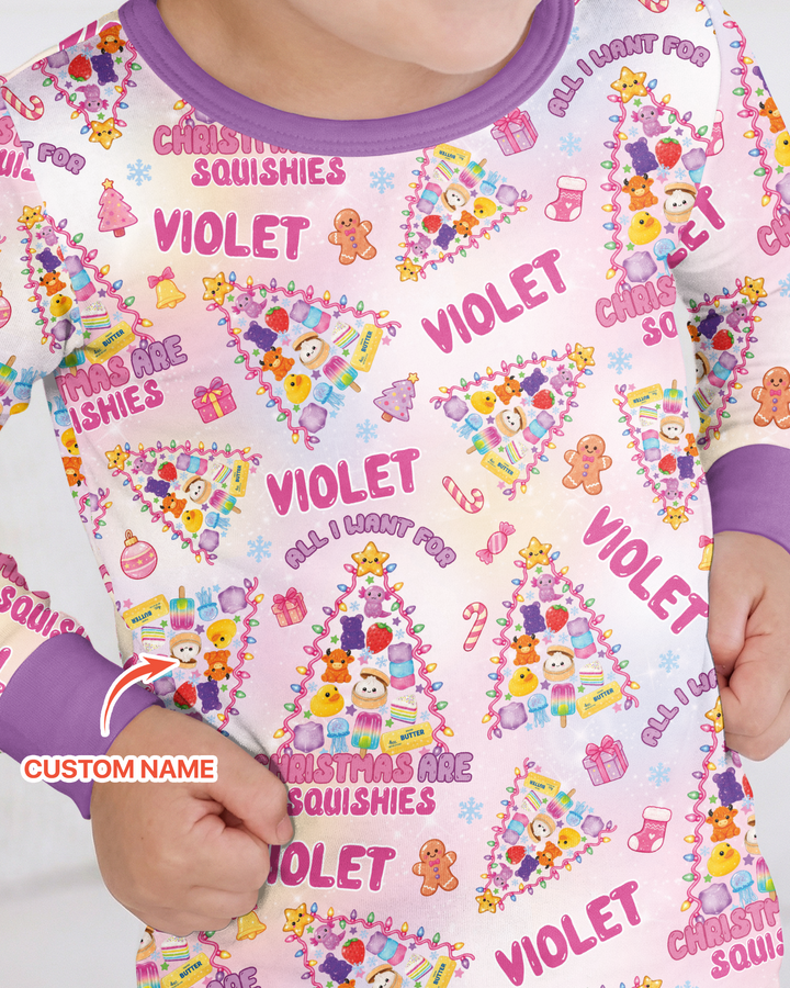 Custom Name All I Want For Christmas Are Squishies Bamboo Two Piece Long Sleeve Pajama Set