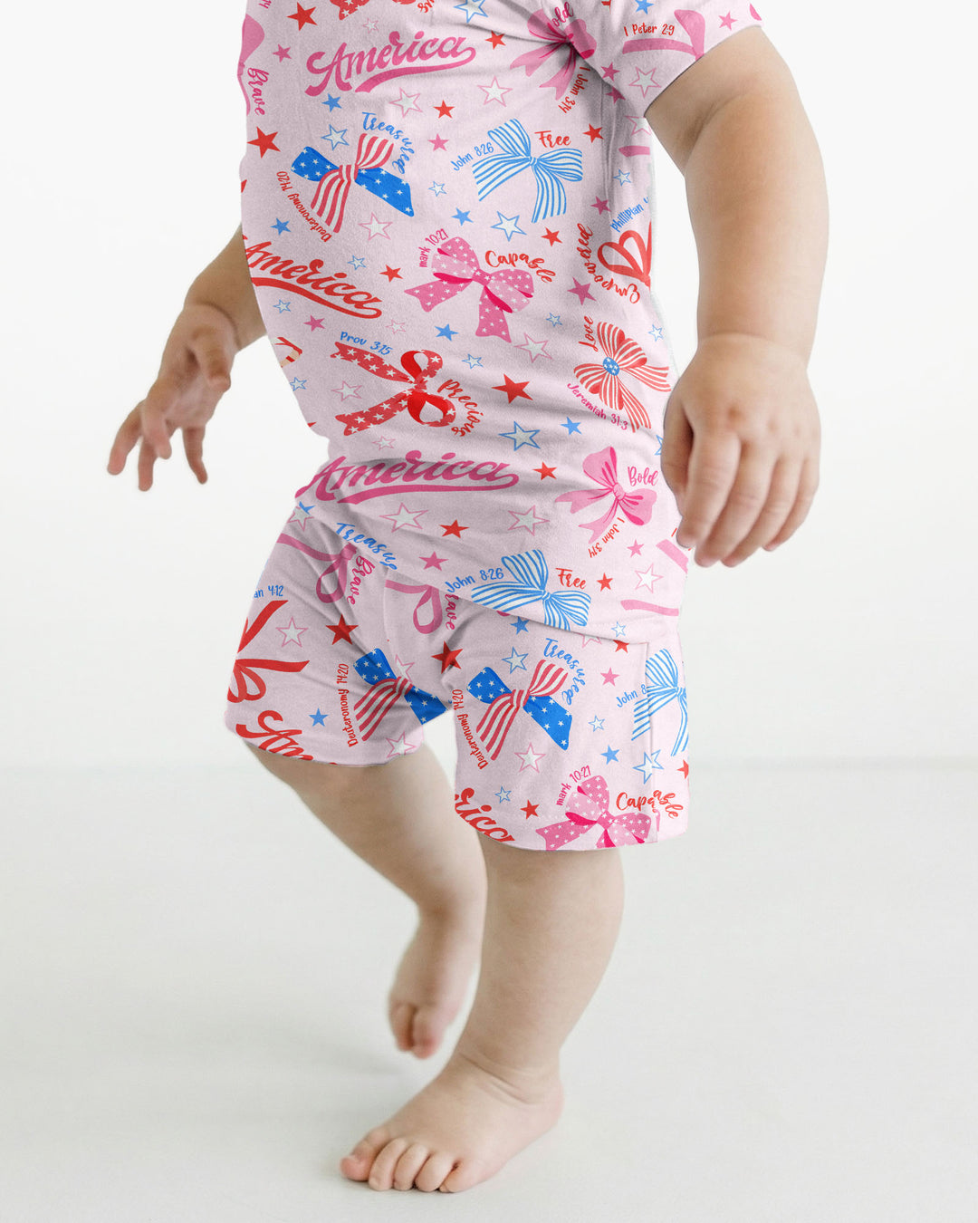 Pink Girly Patriotic  Bamboo Two Piece Short Sleeve Shorts Pajama Set