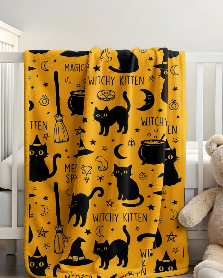 Witchy Kitten Spells Bamboo Blanket