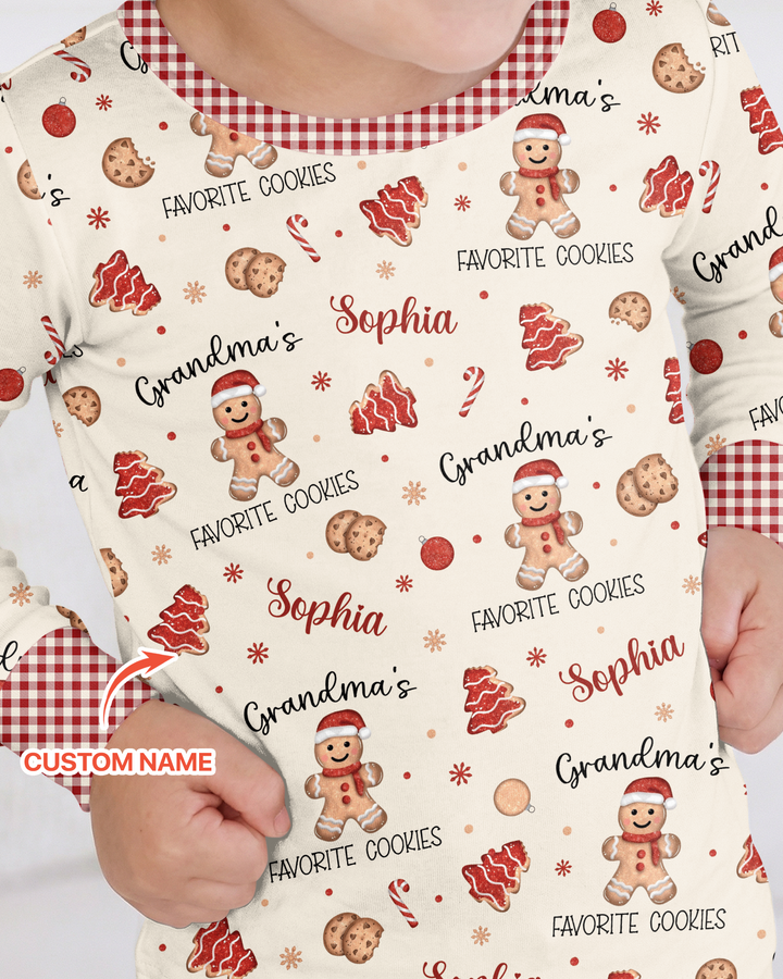 Custom Name Grandma’s Favorite Cookies Bamboo Two Piece Long Sleeve Pajama Set