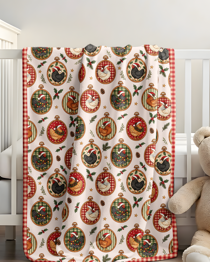 Chicken Merry Clucking Christmas  Bamboo Blanket