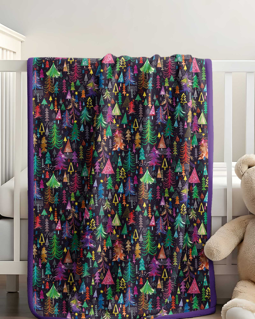 Christmas Holiday Colorful Trees Bamboo Blanket