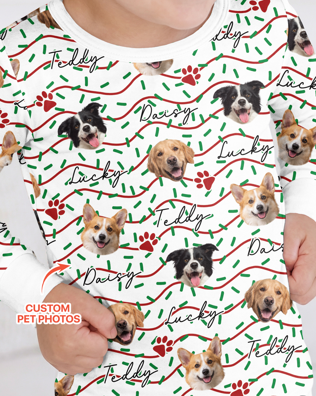 Custom Pet Photo Christmas Sprinkles Bamboo Two Piece Long Sleeve Pajama Set